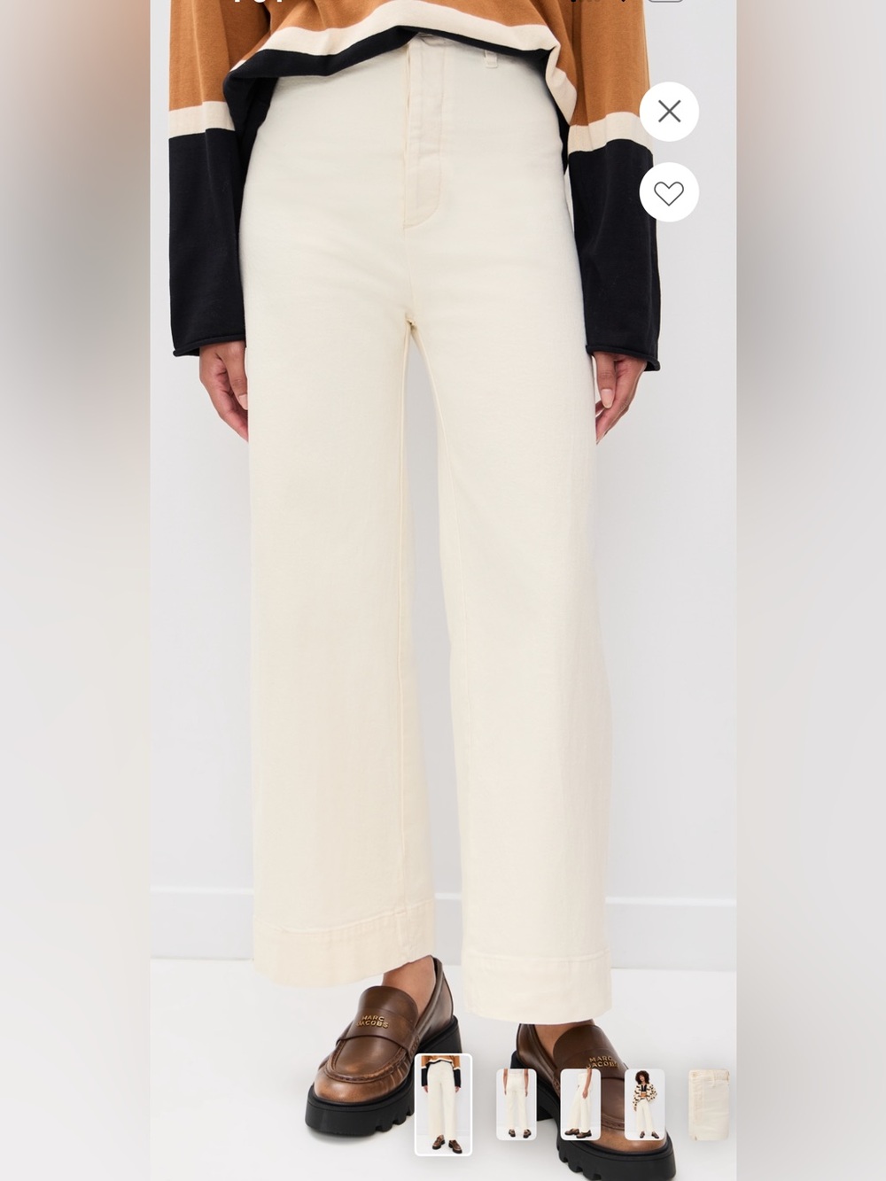 THE GREAT. Cream Wide-Leg ankle Women's Jeans
